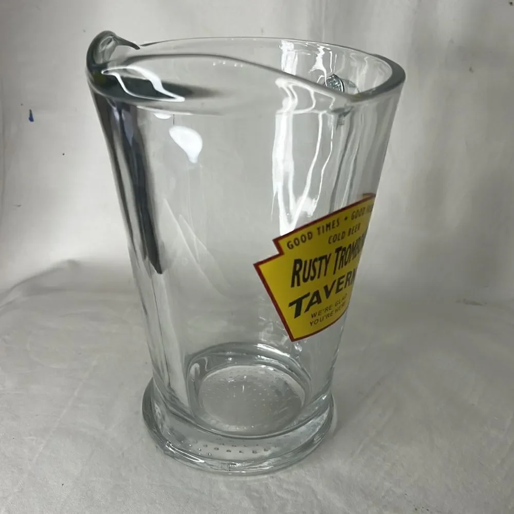 Rusty Trombone Tavern Glass Beer Pitcher Good Times Friends Cold Beer Home Bar